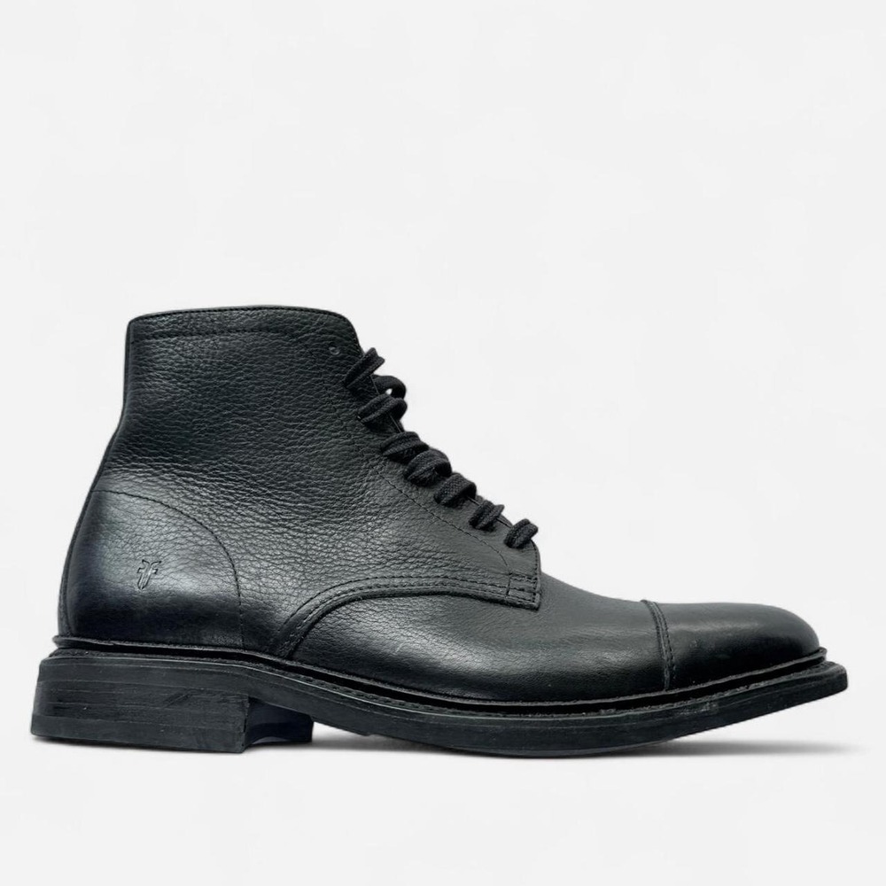 Frye Men's 9 Black Leather Lace Up Cap Toe Boots
